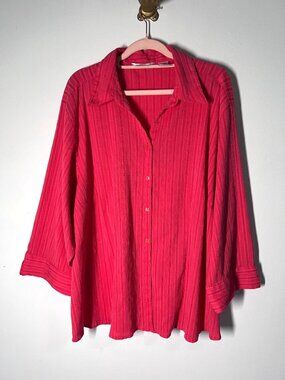 Quizz Woman Coral Pink Textured Button-Down Blouse With 3/4 Sleeves Size 22W